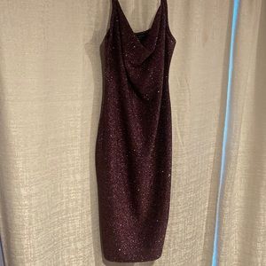 Cowl neck purple glitter bodycon dress